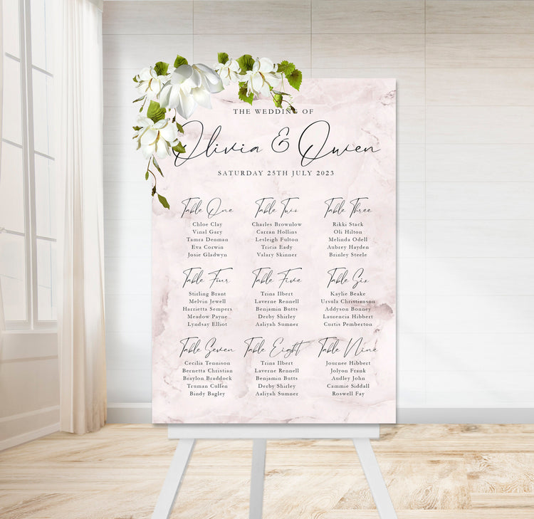 Blush Marble Wedding Table Plan
